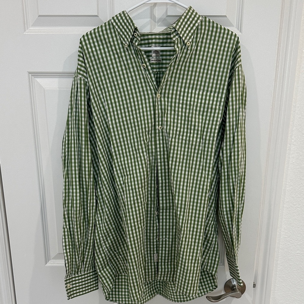 Peter Millar Green Checkered 100% Cotton Button Down Dress Shirt